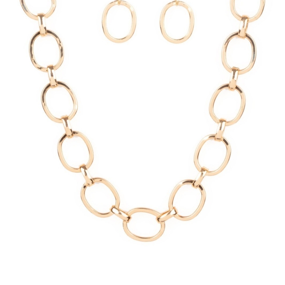 Paparazzi Gold Oval Link Necklace Set Haute-ly Contested Fashion Chain